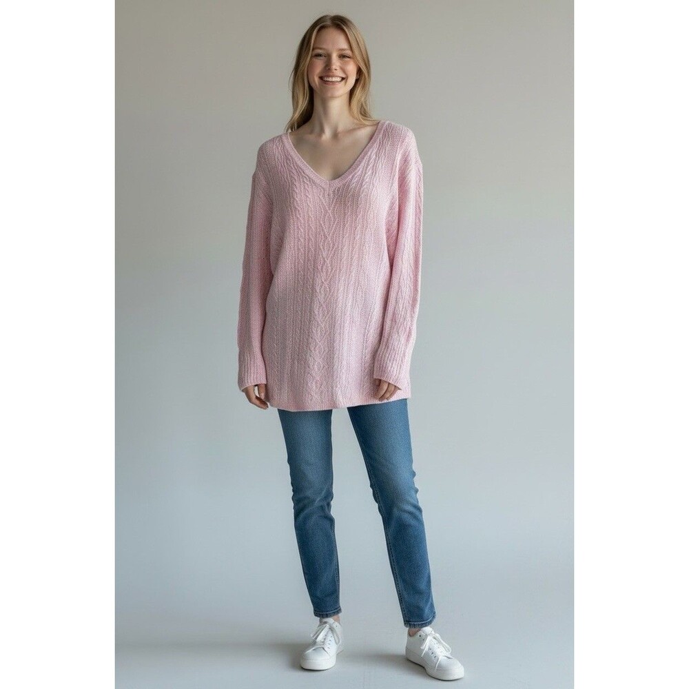 Ralph Lauren NEW pal pink open knit 100% Linen long sleeve sweater XL preppy